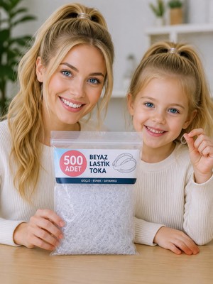 Uravas Store 500'LI Beyaz Şeffaf Perma Saç Lastiği Örgü Tokası, Lastik Toka Seti, Toka Organizer, Toka, Kız Çocuk Toka, Toka Organizer