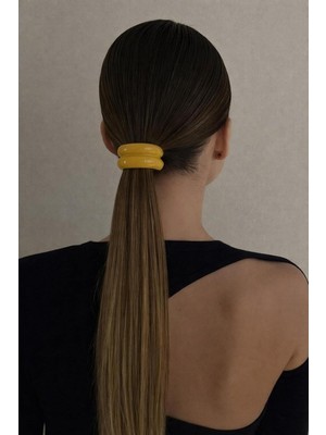 Uravas Store Katia & Bony Oval Kemik Aksesuarlı Lastik Toka Sarı Tek Ebat