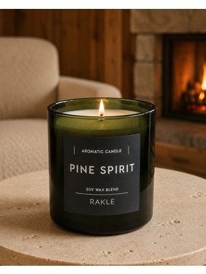Rakle Pine Spirit Çam Kokulu Koyu Yeşil Cam Mum – Soya Wax Karışımlı Dekoratif Kutulu 200 gr