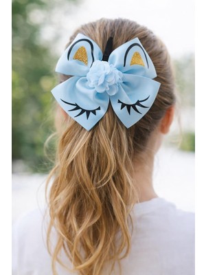 Uravas Store Mavi Unicorn Saç Tokası, Glitter Detaylı, Çiçek Süslemeli, Göz ve Kulak Desenli, Gökkuşağı Boynuzlu, Kız Çocuk Saç Aksesuarı