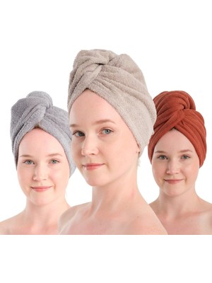 Uravas Store %100 Pamuk Bej-Pudra-Beyaz Havlu Bone Saç Kurutma Bonesi Kafa Havlusu Duş Banyo Bonesi Islak Saç Kur