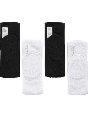 Uravas Store Saç Bandı | 4lü Set | HAVLU%100 Pamuk | Sporcu Makyaj Bandana, Cırt Bant Biyeli | 2 Siyah & 2 Beyaz