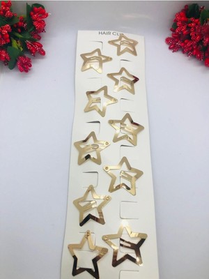 Uravas Store Gold Rengi Çok Şık Yıldızlı Çıtçıtlı Saç Tokası 10'lu (3cm) Gold Tek Ebat