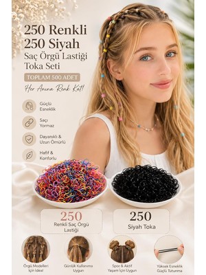 Uravas Store 250 Adet Renkli Saç Örgü Lastiği 250 Siyah Toka Seti, Lastik Toka Seti, Toka Organizer, Toka, Kız Çocuk Toka