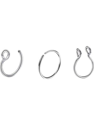 Uravas Store Takıconcept 3 Adet Çelik Deliksiz Piercing Hızma Burun Dudak Septum, Gri