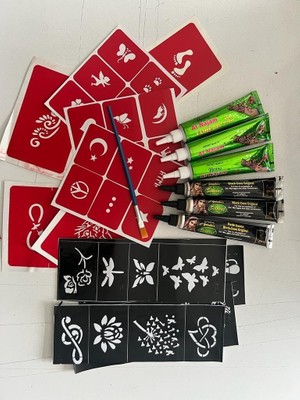 Uravas Store 3 Siyah 3 Kırmızı Kına ve 30 Şablon Fırça Geçici Dövme Seti
