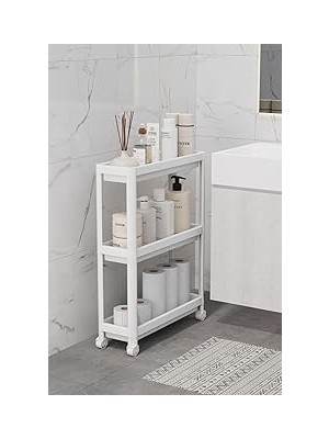 Uravas Store Mithra Life 3 Katlı Tekerlekli Slim Ince Beyaz Banyo Mutfak Rafı Polipropilen Plastik MIT1125