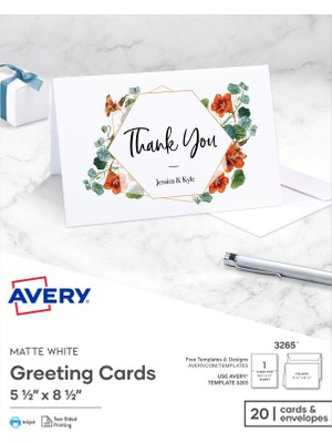 Uravas Store Avery Greeting Cards, Inkjet Yazıcılar, 20 Boş Kart ve Zarf, 5,5 x 8,5, Katlanmış (3265)