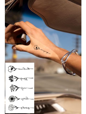 Uravas Store Bearpear Minimalistik Dövme, Çiçek Dövmesi, Yazılı Dövme, Kadın Geçici Dövme, Tattoo