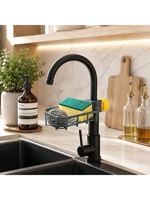 Uravas Store Ayarlanabilir Musluk Kenarı Süngerlik ve Sabunluk - Pratik Lavabo Düzenleyici Mutfak Organizatörü - Deliksiz Kurulum Bulaşık Süngeri, Tel ve Bez Askısı