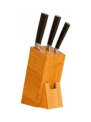 Uravas Store Bambu Ahşap Bıçak Standı – 220 mm Eğik Tasarım, Kaymaz Tabanlı, Çoklu Bıçak Yuvalı, Modern ve Doğal Mutfak Düzenleyici