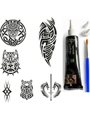Uravas Store Büyük Tribal Hint Kınası ile Geçici Dövme Yapma Seti Fırça Hediyeli