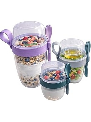 Uravas Store Beylini 3 Lü Set Taşınabilir Kaşık+Çatal Kapaklı Yoğurt Müsli Granola Yemek Diyet Saklama Kabı Take And Go Bardak Kahvaltı Salata Hazırla Çık