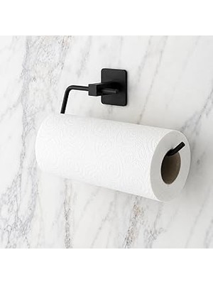 Uravas Store Kendinden Yapışkanlı Kağıt Havluluk ve Rulo Havlu Askısı - Deliksiz Montaj, Paslanmaz Metal, Mat Siyah - Mutfak ve Banyo Için Duvara Monte Havluluk Aparatı