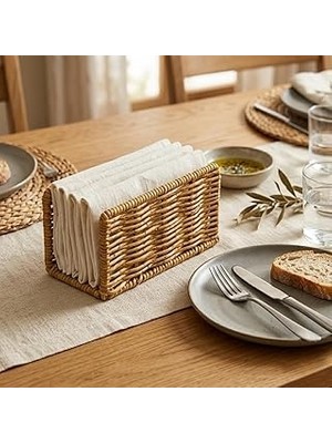 Uravas Store Hasır Örgü Peçetelik, Doğal Renk, Rattan, 14X5X8 Cm, Rustik Stil, Yemek Masası Için