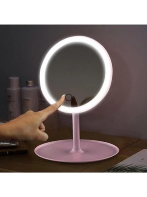 Uravas Store Dokunmatik LED Işıklı USB Şarjlı Makyaj Aynası Yuvarlak PEMBE-SM8036