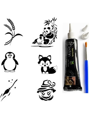 Uravas Store Panda Hint Kınası ile Geçici Dövme Yapma Seti Fırça Hediyeli