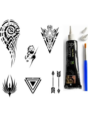 Uravas Store Tribal Hint Kınası ile Geçici Dövme Yapma Seti Fırça Hediyeli