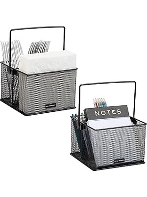 Uravas Store Mind Reader Network Collection Mutfak Eşyaları Veya Aksesuar Kutusu, Saplı, Tezgah Veya Çalışma Masası Düzenleyici, Metal Izgara, 2 Adet, 25,4 cm U x 17,8 cm G x 12,1 cm Y, Siyah