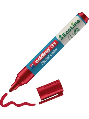 Uravas Store Edding 31 Ecoline Flipchart Kalemi, Kırmızı, 1 Kalem, Yuvarlak Uç, Yeniden Doldurulabilir
