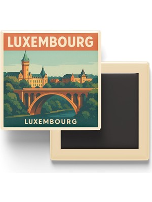Uravas Store Lüksemburg Lüksemburg - Adolphe Köprüsü - Baskılı Buzdolap Magneti Kare 9x9 cm
