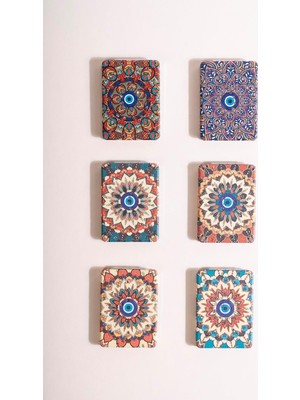 Uravas Store Otantik Mandala Tasarımlı Nazar Boncuklu Büyüteçli Kozmetik Dikdörtgen Cep Çanta Aynası Kapaklı El Makyaj Aynası