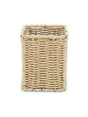 Uravas Store Amberhaus El Örgüsü Rattan Mutfak Kaşıklık ve Düzenleyici - Hasır Dokulu Tezgah Üstü Çatal Bıçak Standı - Bohem Dekoratif Organizer (Dikdörtgen)