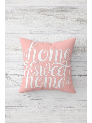 Uravas Store Pelangi Pembe Home Sweet Home Yazılı Çift Tarafı Baskılı Gizli Fermuarlı Yastık Kılıfı Kırlent Yastık Kılıfı, Pudra 45 x 45