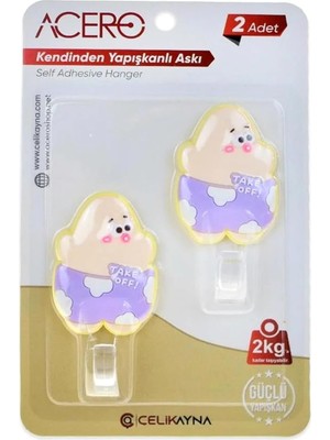 Uravas Store Patrick Star Kendinden Yapışkanlı Askı 2li, Sevimli Karakter Take Off Mutfak ve Banyo Askısı x 2 Adet, 2 kg Taşıma Kapasiteli Güçlü Yapışkanlı Plastik Askı - 38314