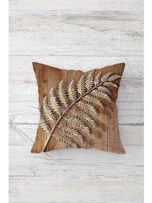 Uravas Store Pelangi Gold Yaprak Ahşap Desen Çift Tarafı Baskılı Gizli Fermuar Yastık Kılıfı Kırlent Koltuk Yastık Kılıfı, Kahve-Gold 45 x 45
