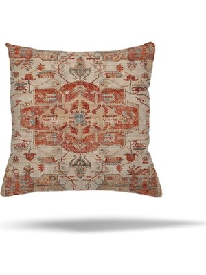Uravas Store Pelangi Etnik Osmanlı Model Çiçekl Gizli Fermuarlı Yastık Kılıfı Kırlent Kılıfı Koltuk Yastık Kılıfı, Kiremit-Bej 45 x 45