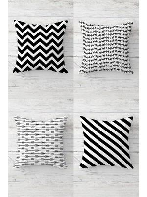 Uravas Store Pelangi Çizgili Zigzag ve Ok Desenli Gizli Fermuarlı Kırlent Kılıfı Koltuk Yastık Kılıfı TAKIM(4ADET), Siyah-Beyaz 45 x 45