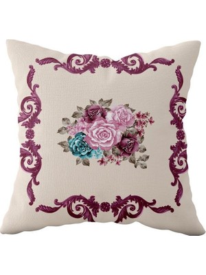 Uravas Store Pelangi Bej Gül Desenli Çift Taraflı Gizli Fermuarlı Yastık Kılıfı Kırlent Koltuk Yastık Kılıfı, Bej 43 x 43