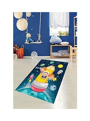 Uravas Store Pelangi Kaşif Çocuklar Desenli Dijital Baskı Yıkanabilir Kaymaz Taban Çocuk Odası Halısı, Lacivert 80 x 50