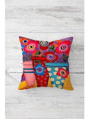 Uravas Store Pelangi Pembe Vazolu Çiçekli Çift Tarafı Baskılı Gizli Fermuarlı Yastık Kılıfı Kırlent Koltuk Yastık Kılıfı, Karışık Renkli 45 x 45, 24691130445451
