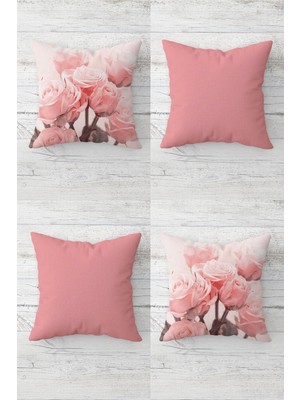 Uravas Store Pelangi Pembe Gül Buketi Vintage Gizli Fermuarlı Kırlent Kılıfı Koltuk Yastık Kılıfı TAKIM(4ADET), Şeker Pembe 45 x 45