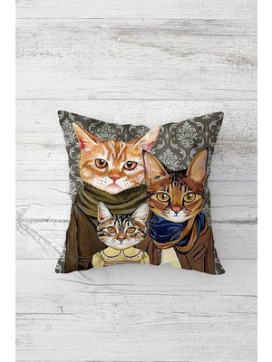 Uravas Store Pelangi Aile Kediler Çift Tarafı Baskılı Gizli Fermuarlı Yastık Kılıfı Kırlent Koltuk Yastık Kılıfı, Kahve 45 x 45, 2469163645451