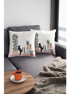 Uravas Store 2'li Premium Tay Tüyü Leke Tutmaz Kumaş Çift Taraflı Kırlent Yastık Kılıfı Kaktüs 43X43CM KRL444