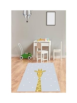 Uravas Store Pelangi Zürafa Desenli Benekli Gri Renkli Dijital Baskı Yıkanabilir Kaymaz Taban Genç Kız Çocuk Odası Halısı, Gri-Kahve 40 x 40