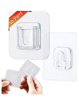 Uravas Store Ubrave Kendinden Yapışkanlı Kancalar, 10 Çift Çift Taraflı Yapışkanlı Duvar Kancası, Deliksiz ve Çivisiz Su Geçirmez Dikişsiz Askı Kancaları, Fotoğraf Çerçevesi, Saatler, Fişler Için Ağır Hizmet Tipi