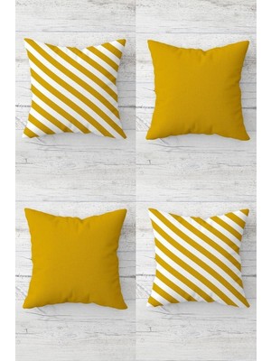 Uravas Store Pelangi Çizgili ve Düz Renk Kombin Gizli Fermuarlı Kırlent Kılıfı Koltuk Yastık Kılıfı TAKIM(4ADET), Hardal Sarısı 45 x 45