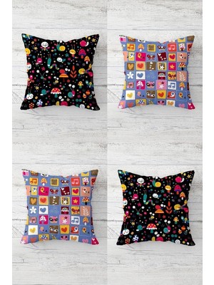 Uravas Store Pelangi Kuş Kalp Kelebek Sevimli Ikonlar Gizli Fermuarlı Kırlent Kılıfı Koltuk Yastık Kılıfı TAKIM(4ADET), Mavi-Pembe-Sarı 45 x 45