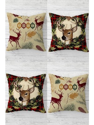 Uravas Store Pelangi Yılbaşı Geyik Noel Christmas Gizli Fermuarlı Kırlent Kılıfı Koltuk Yastık Kılıfı TAKIM(4ADET), Yavruağzı-Siyah 43 x 43