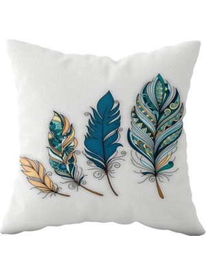 Uravas Store Pelangi Beyaz Kuş Tüyü Desen Çift Taraflı Gizli Fermuarlı Yastık Kılıfı Kırlent Koltuk Yastık Kılıfı, Beyaz-Mavi-Lacivert 43 x 43