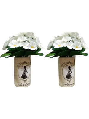 Uravas Store 2 Adet Vazo Dahil,vazoda Çiçek,beyaz Yapay Çiçek,vazo Dekoratif Madam Desenli 7X7X16CM