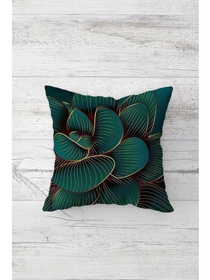 Uravas Store Pelangi Geometrik Sarmal Çiçek Gold Çizgili Çift Tarafı Baskılı Gizli Fermuarlı Kırlent Koltuk Yastık Kılıfı, Gold-Petrol Yeşili 45 x 45
