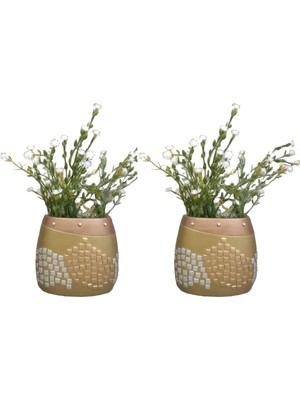 Uravas Store 2 Adet Vazo Dahil,vazoda Çiçek,beyaz Yapay Çiçek,vazo Dekoratif Altın Mozaik Poliresin 10X15X5CM