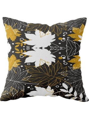 Uravas Store Pelangi Gri Yaprak Desenli Çift Taraflı Gizli Fermuarlı Yastık Kılıfı Kırlent Koltuk Yastık Kılıfı, Siyah-Gold-Beyaz 43 x 43