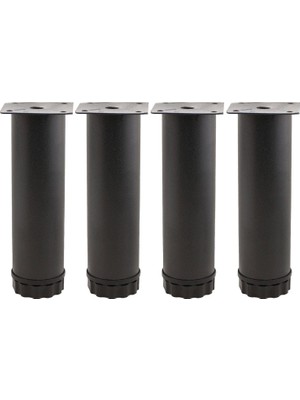 Uravas Store BADEM10 4 Adet Mobilya Kanepe Baza Koltuk Metal Destek Ayağı Ayarlanabilir 15 cm Siyah Metal Yükseltici Ayak