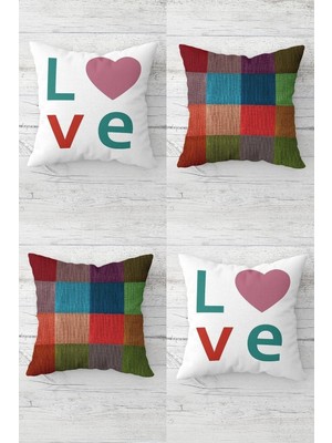 Uravas Store Pelangi Love Yazılı Kalp Desen Sevgili Tema Gizli Fermuarlı Kırlent Kılıfı Koltuk Yastık Kılıfı TAKIM(4ADET), Çok Renkli 43 x 43